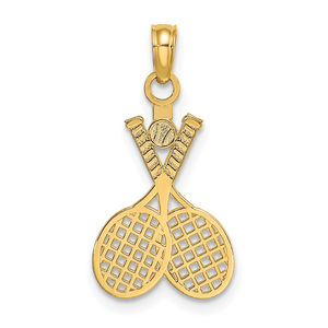 Million Charms 14k Yellow Gold Double Tennis Racket w Ball Necklace Pendant